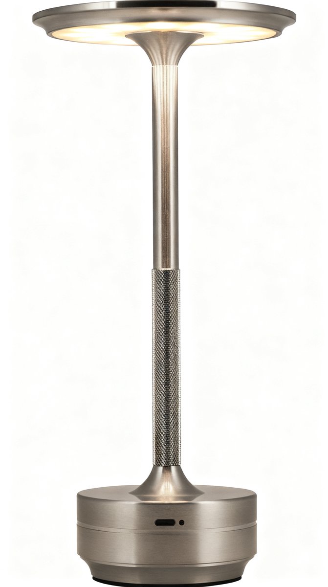 Leba Tafellamp Oplaadbaar - Draadloos - Dimbaar - Touch - 4000mAh Accu - LED Tafellamp - Industrieel Zilver - 28CM