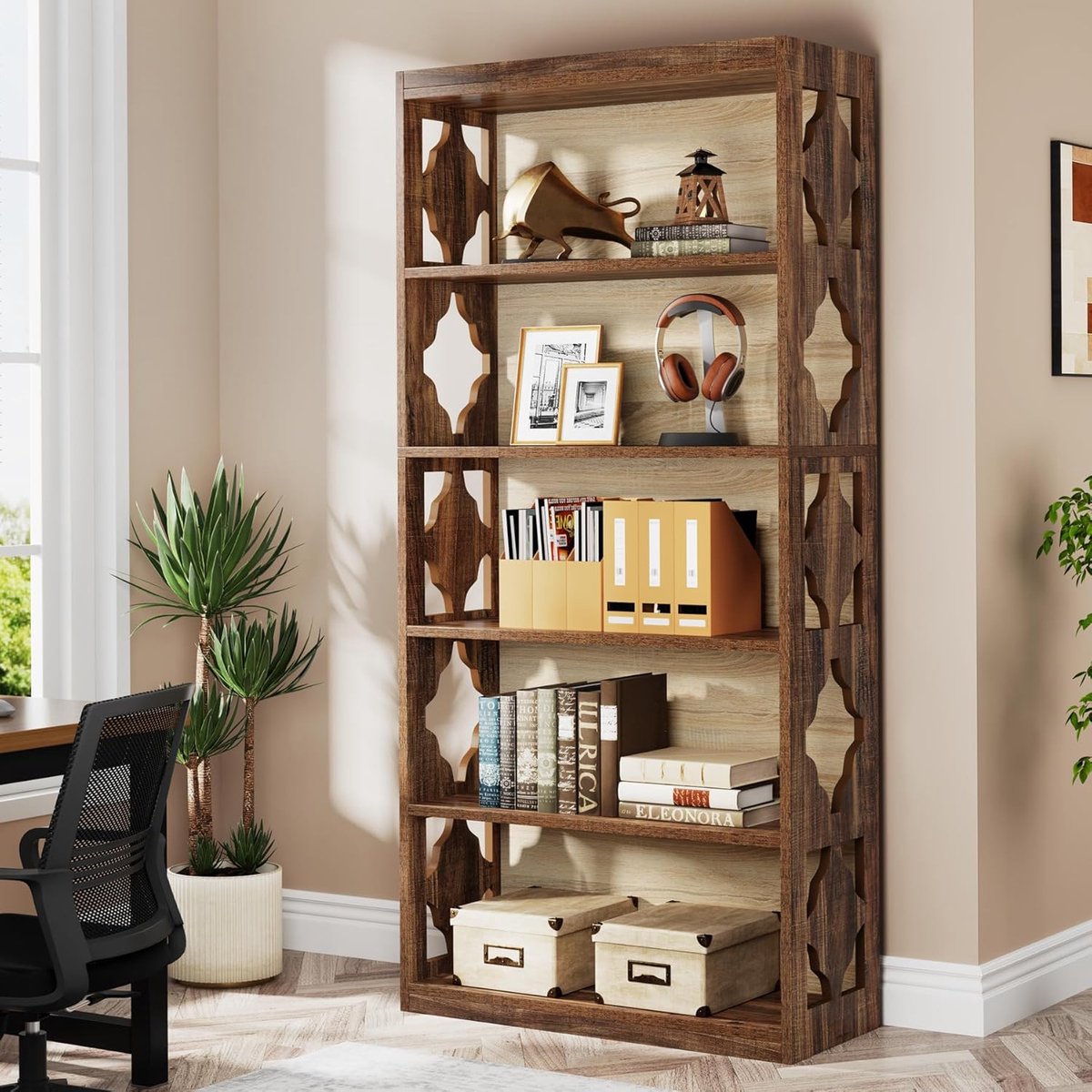 Tribesigns Boekenkast - vintage vrijstaande plank met 6 Planken - Industrieel - Bruin - voor woonkamer, thuiskantoor - 80 x 30 x 179 cm