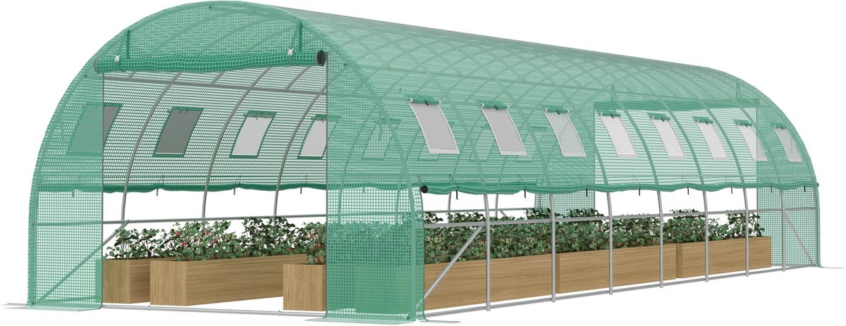 ACXIN Foliekas Tuinkas Groot - 8x3x2m - Folietunnel met 2 Deuren 16 Ramen Insectennet - Verzinkt Stalen Frame - PE Folie - Grondankers en Touwen - Tuin Moestuin Kas