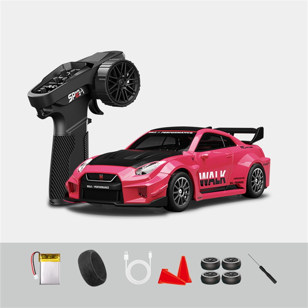 Hstar D43-02 RC Drift Auto 1:43 4WD met Gyroscoop – Mini RC Auto RTR met Proportionele Besturing, LED Verlichting, 2.4GHz Afstandsbediening, Indoor Drift Wagen