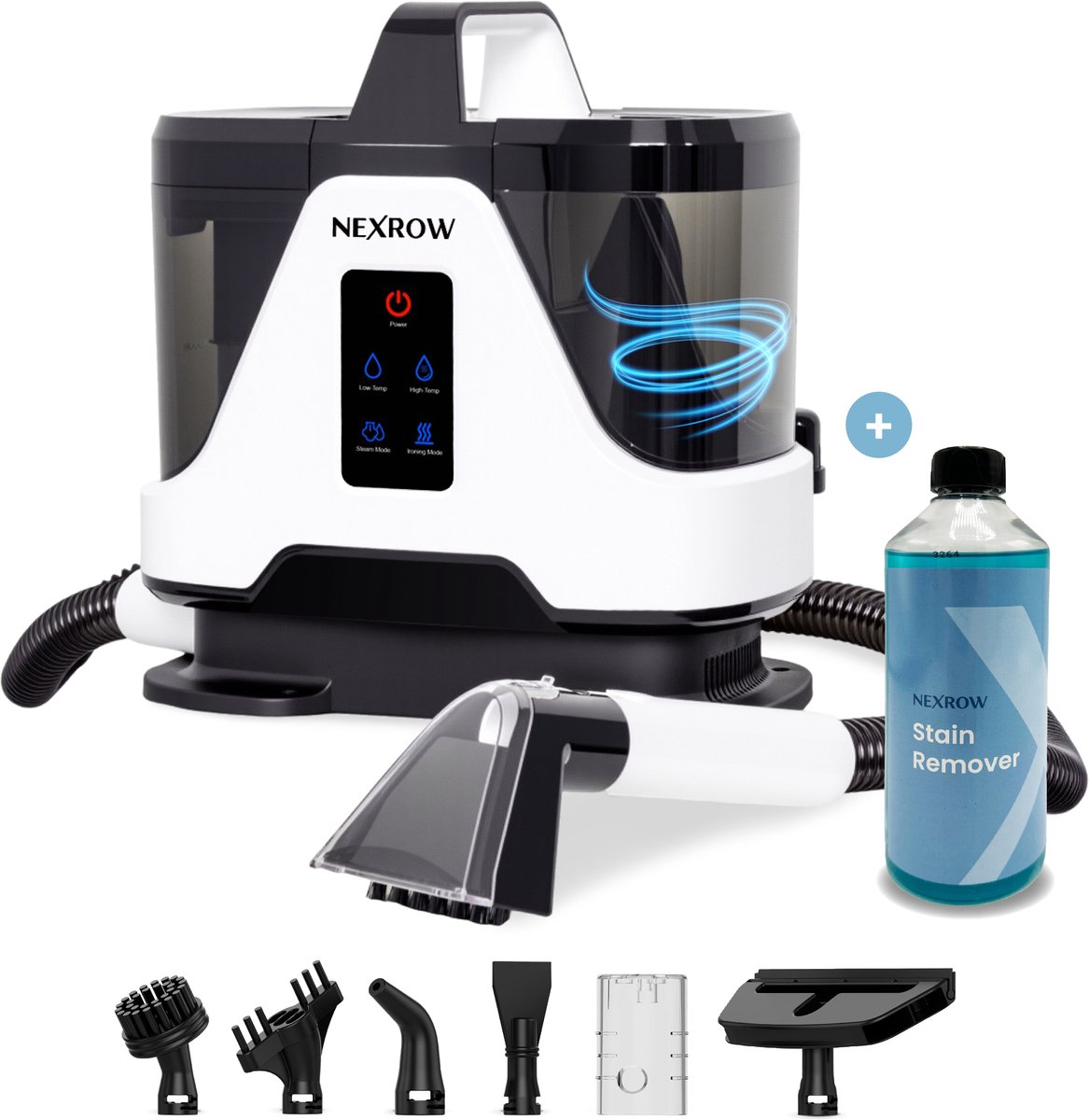 NEXROW® DELUXE 4-IN-1 Vlekkenreiniger - Tapijtreiniger en-Stoomreiniger - 7 Opzetstukken - 100° Stoom - 1700 W - Bank Reiniger - Zetelreiniger - Reinigingsmachine - Matrasreiniger - Handstomer