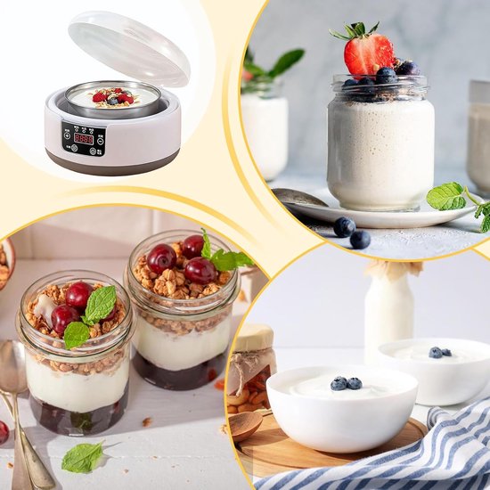 Yoghurtmaker - Dessertapparaat - Zelf Yoghurt Maken - Instelbare Tijd Temperatuur - 21.6 x 21.6 x 15.5 cm - Wit — afbeelding 2