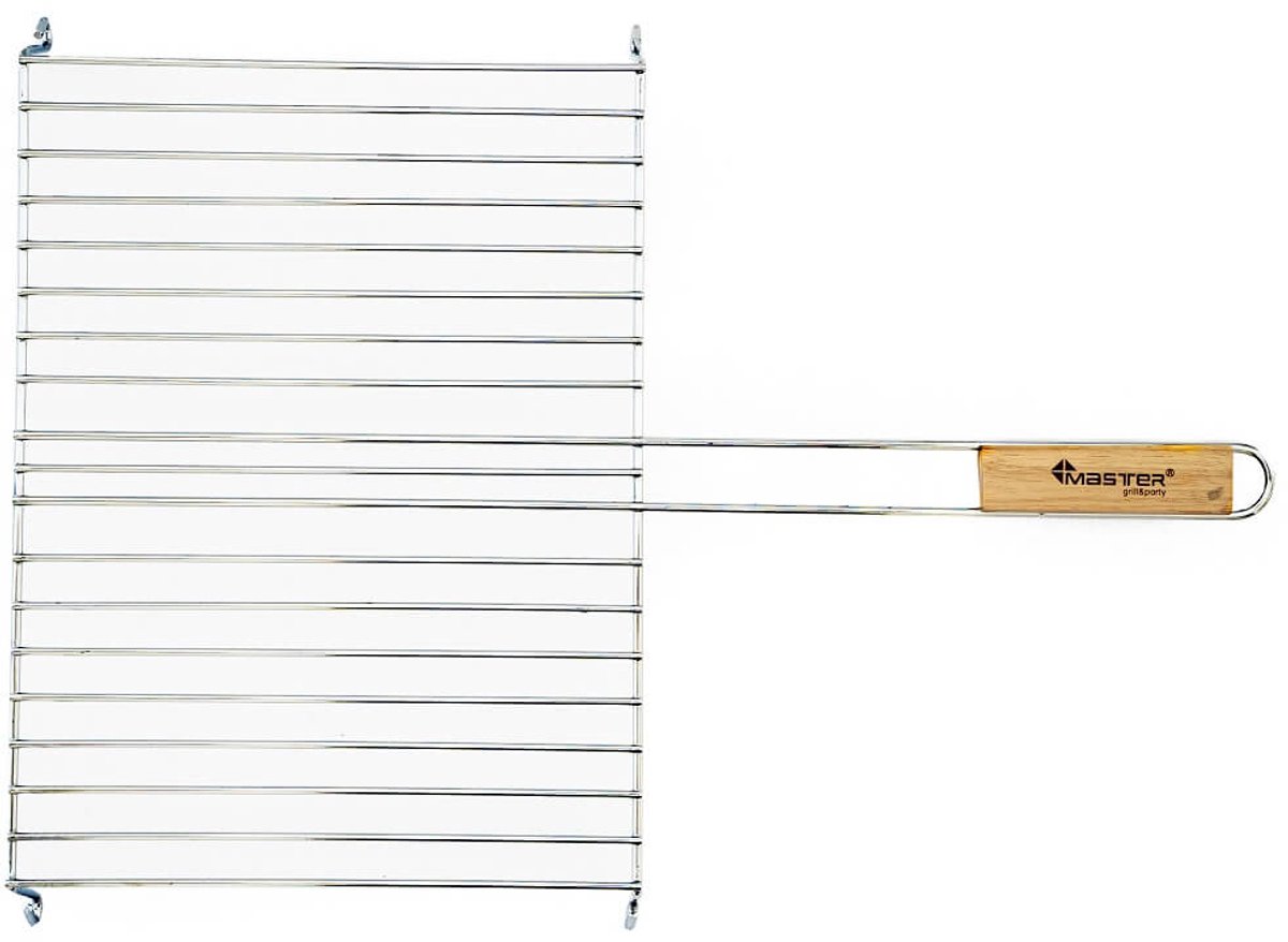 Master Grill&Party - Grillrooster - Sterk Hout Handvat - Geschikt voor Vlees, Vis, Groenten