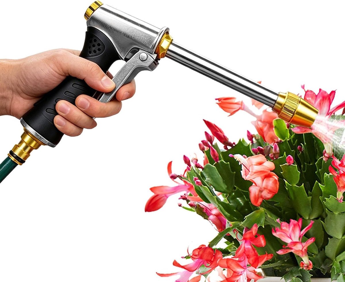 Hogedrukreiniger Spuitlans - Waterslang Sproeikop - Terras en Auto Wassen - Universele Slang Pasvorm - 19x15x4 cm - Metaal