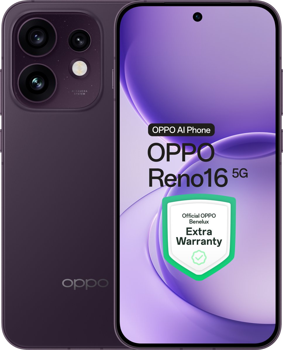 OPPO Reno16 5G 8+512GB Paars Zwart - Extra Garantie