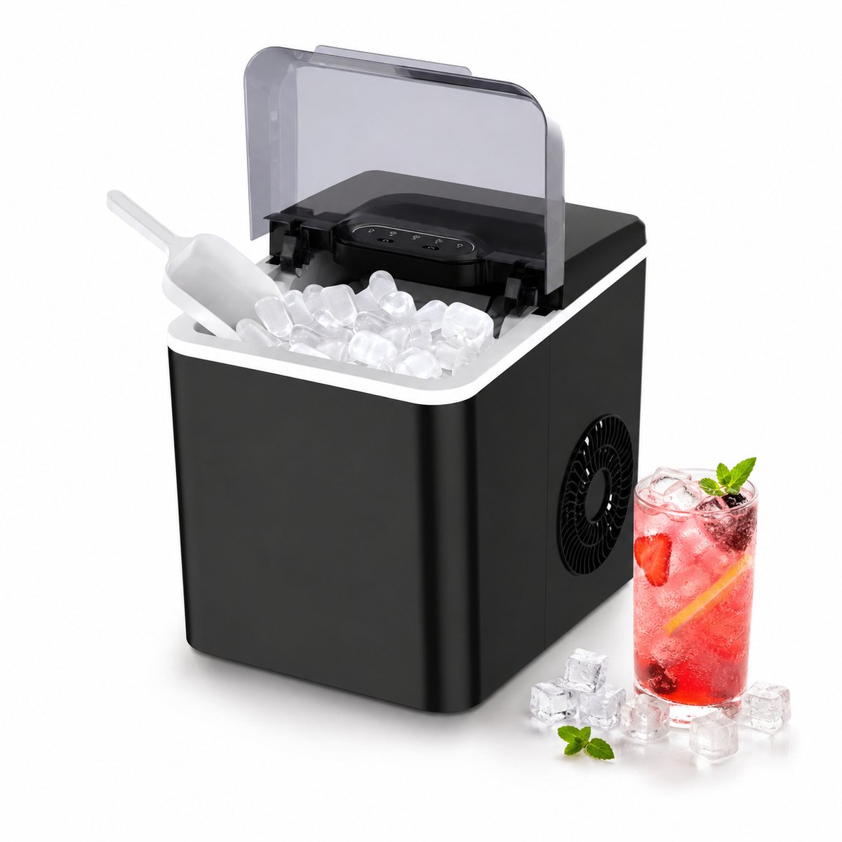Bol.com Amiko ICEMAKER-1300 IJsblokjesmachine - 12 kg/24 uur - 9 ijsblokjes in 7 min - 1,3L watertank - 2 ijsformaten - Zelfrein... aanbieding