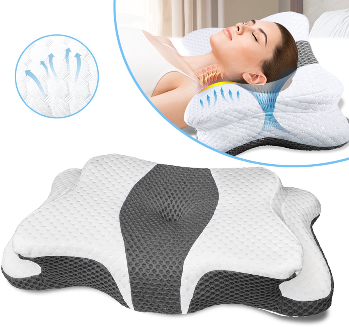 Kussens Van Traagschuim - Neksteunkussen Voor Pijnverlichting - Ergonomisch Voorgevormd Bedkussen - Hoofdkussen - Vlinderkussen