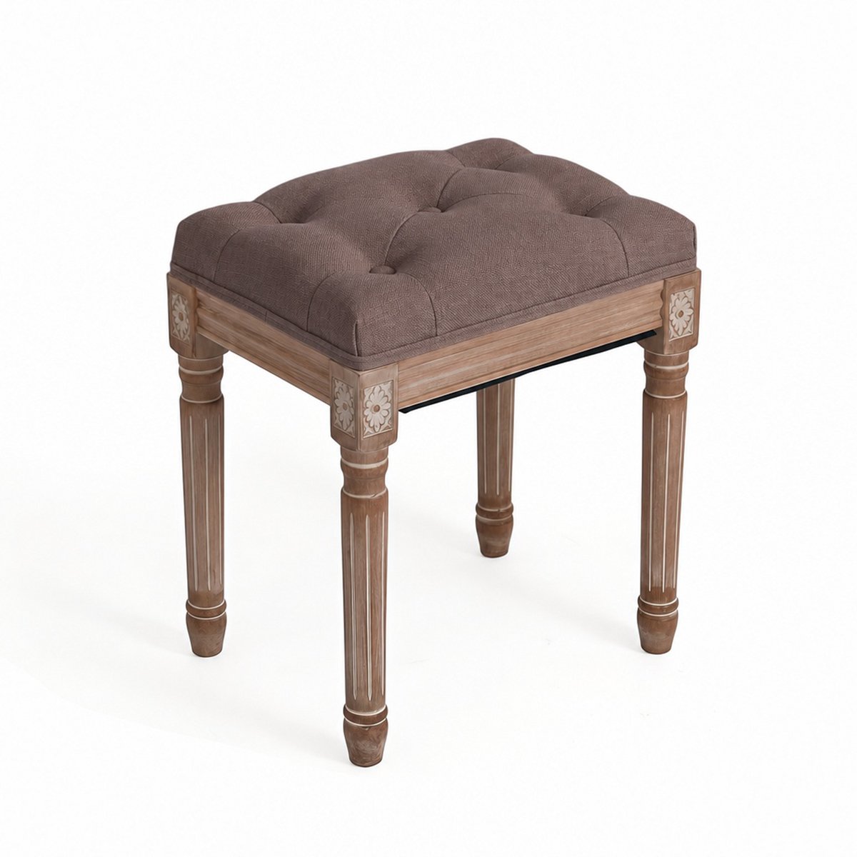 HomeMiYN Make-up Kruk – Moderne Zitkruk in Donkerbruin Linnen – Vanity Stoel voor Slaapkamer en Kaptafel – Comfortabele Poef Kruk in Design Stijl
