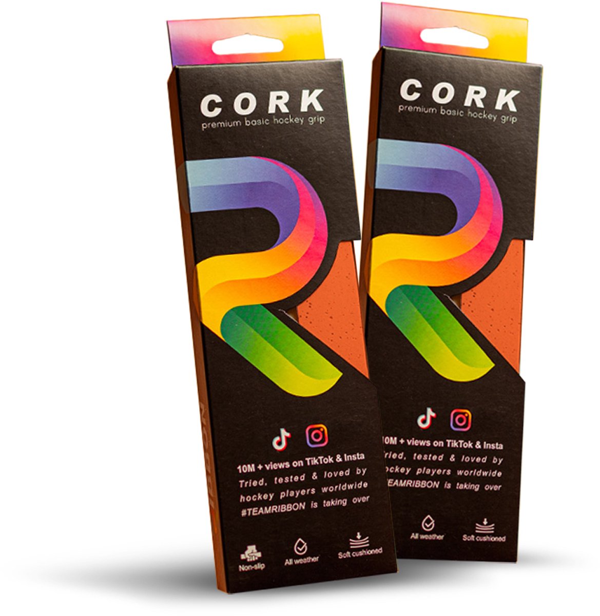 RIBBON Cork Hockey Basisgrip – Grip Tape Hockeystick – Natuurlijk Comfort – Anti-Slip - 2 Pack - Oranje