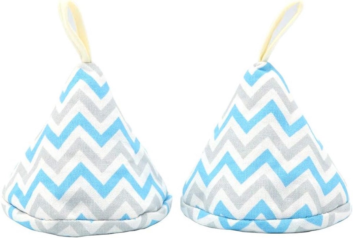 Handige 4.3" Driehoekige Katoenen Ovenhandschoenen voor Pannendeksels, Anti-verbranding, Koken en Bakken - Blauwe Golfpatroon
