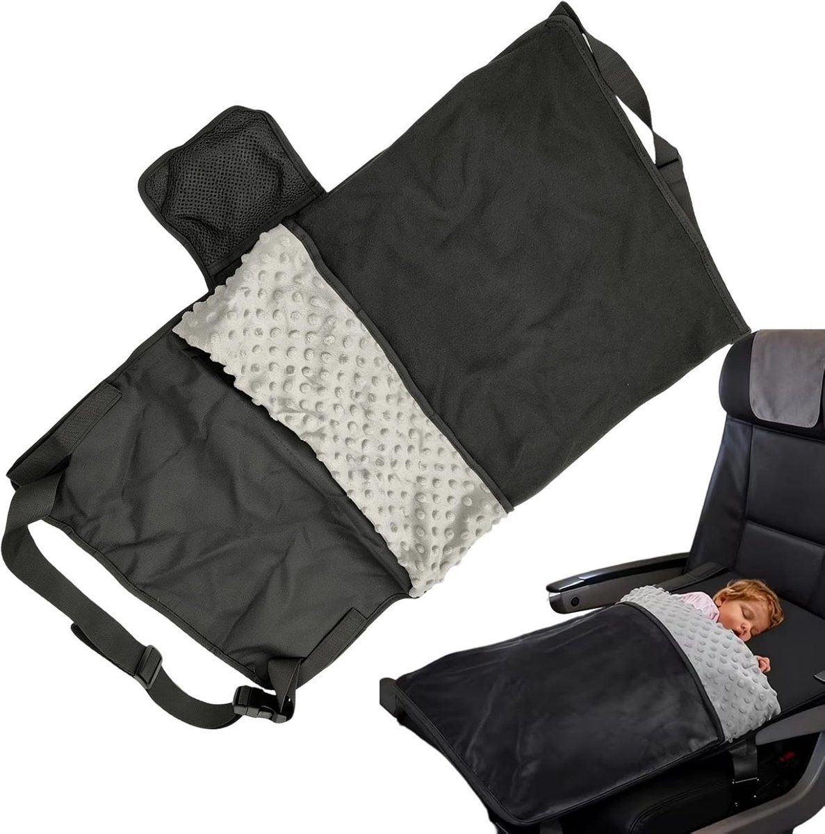 Kinder Vliegtuigbed - Stoelverlenger - Comfortabel Reizen - Universele Pasvorm - 79x44cm - Zwart