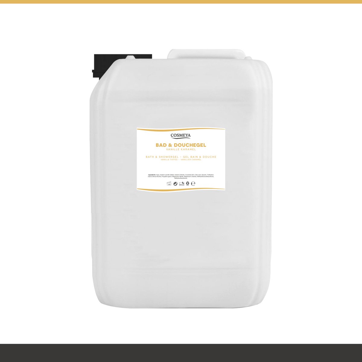 Bad & Douchegel - Vanille Karamel - Goudgeel/Parelmoer - 5 Liter - Jerrycan - Navulling - Navullen - Mannen - Heren - Dames - Vrouw - Shower gel - Showergel - Douche gel - Shampoo - Jerrycans - Body wash - Gel douche - Grootverpakking - Douchgel
