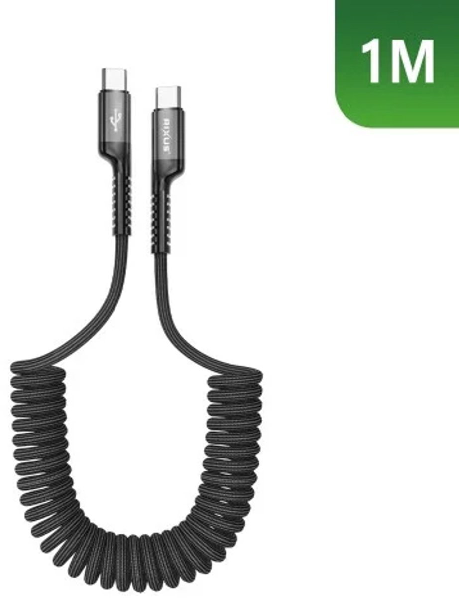Rixus RXUC17C Retractable Spring Cable USB-C To USB-C Black