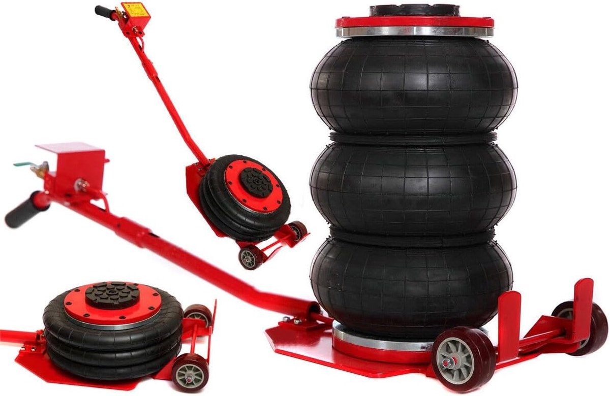 Luchtkrik 3 Ton - Luchtbalg Krik - Voertuigen Hefen - Drievoudige Stabiliteit - 38 cm Hefhoogte - Rood