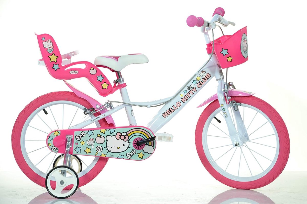 Kinderfiets - Meisjesfiets - Buiten Spelen - Inclusief Mandje - 14 Inch - Wit Roze