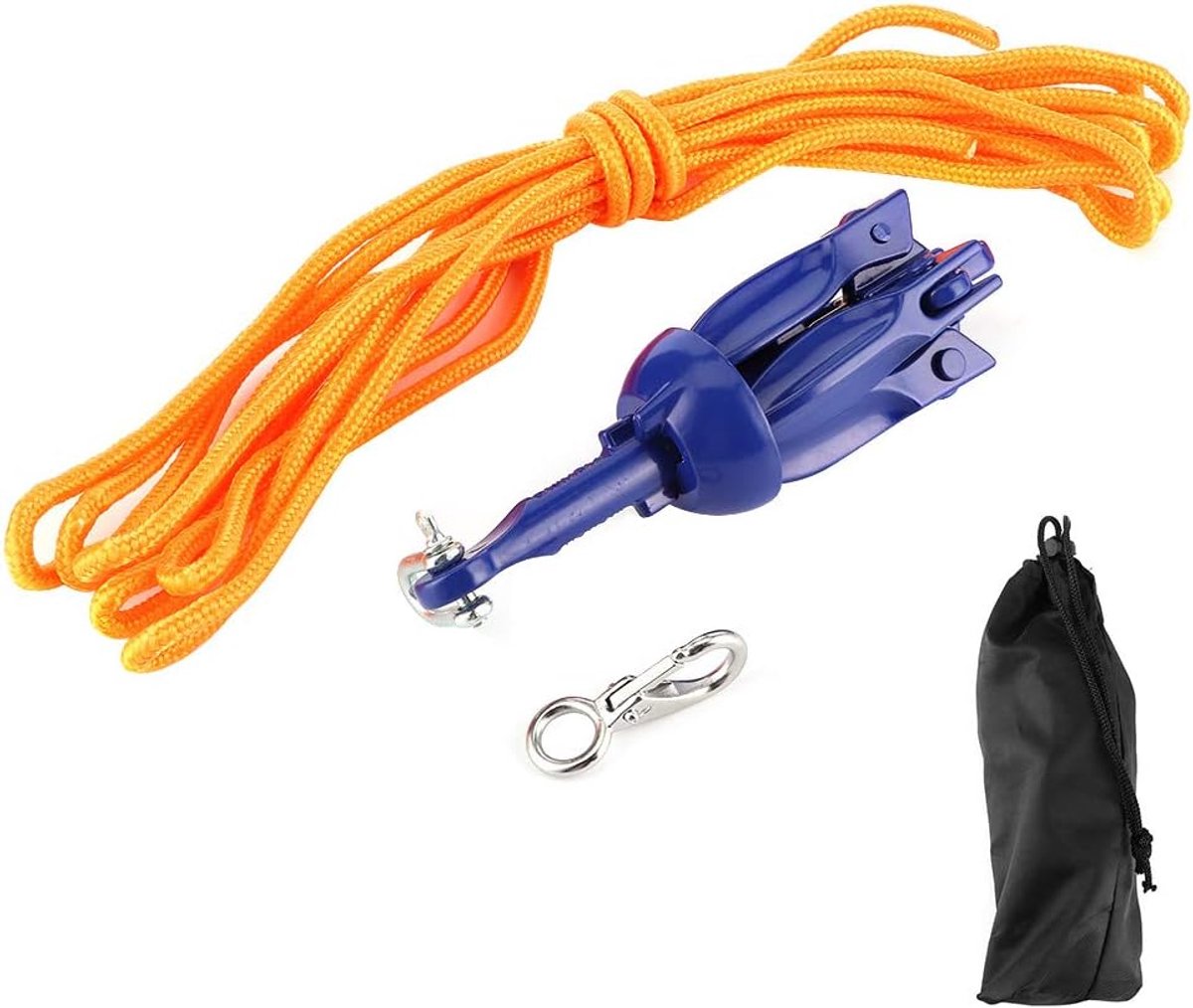 Anker Set - Vouwanker Bootanker - Watersport Ankeren - 4 Tand Vouwbaar - 5m Touw - Grijs