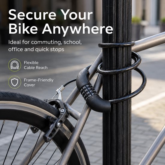 Fietsslot met Cijferslot - 4 Cijferig Kabelslot 115 cm - Code Slot voor Fiets, E-bike en Scooter - Combinatieslot - Zwart — afbeelding 3
