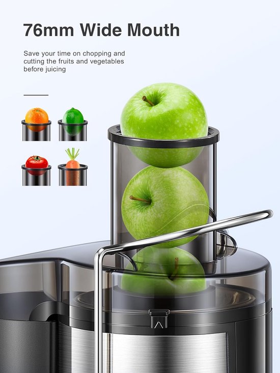 Sapcentrifuge 800W - Elektrische Juicer voor Hele Groenten en Fruit - Sapmachine met 3 Inch Brede Vulopening, 2 Snelheden en Reinigingsborstel - Makkelijk Schoon te Maken — afbeelding 4