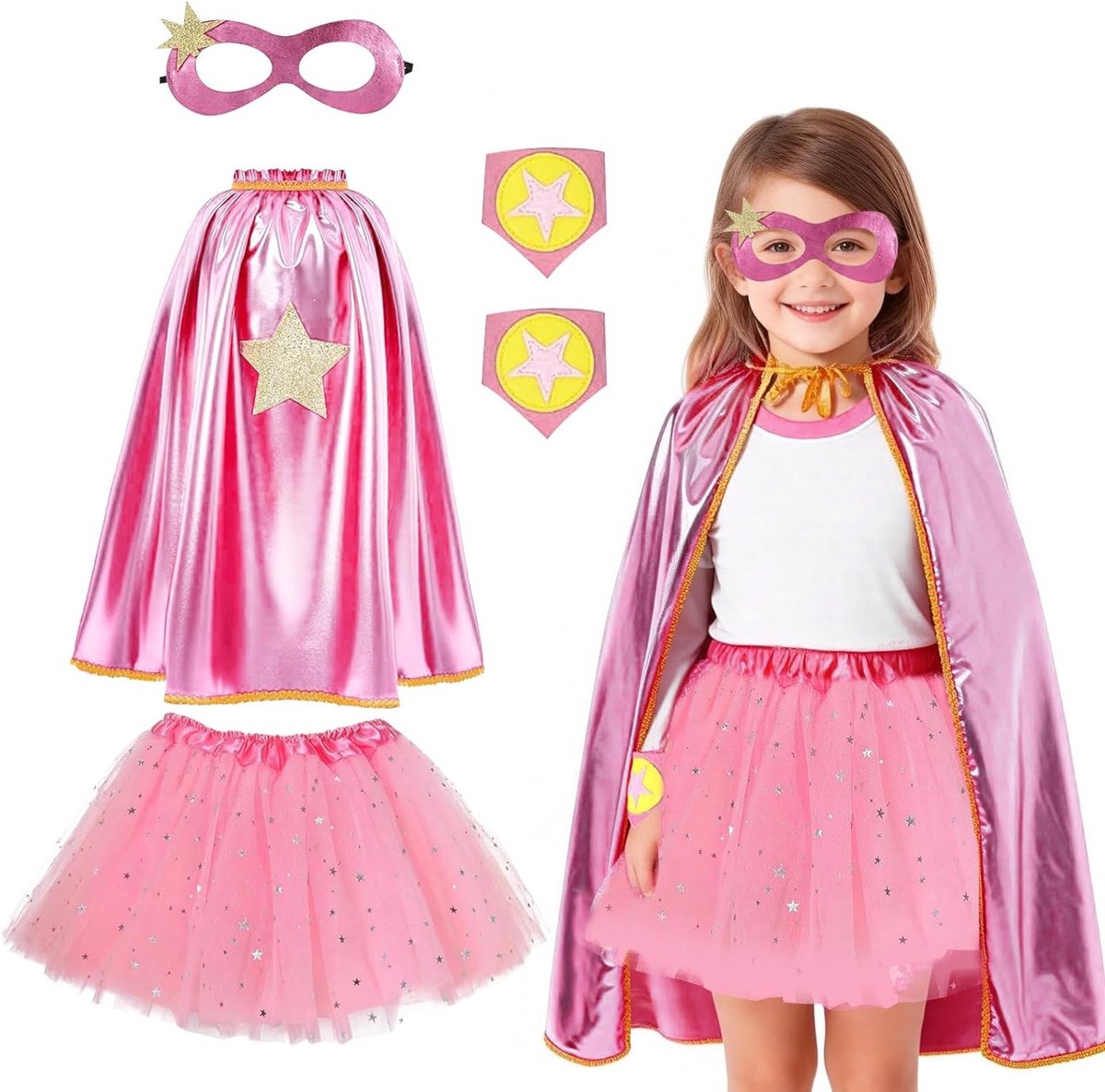 Superhelden Kostuum voor Kinderen met Cape, Masker en Tutu Balletjurk voor Feestjes en Verkleedpartijen van 4-10 Jaar