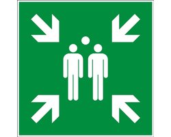 Verzamelpunt Bord - Veiligheidspictogram Evacuatie - Noodsituatie Aanduiding - UV-gestabiliseerd Kunststof - Ø 80 mm - Wit