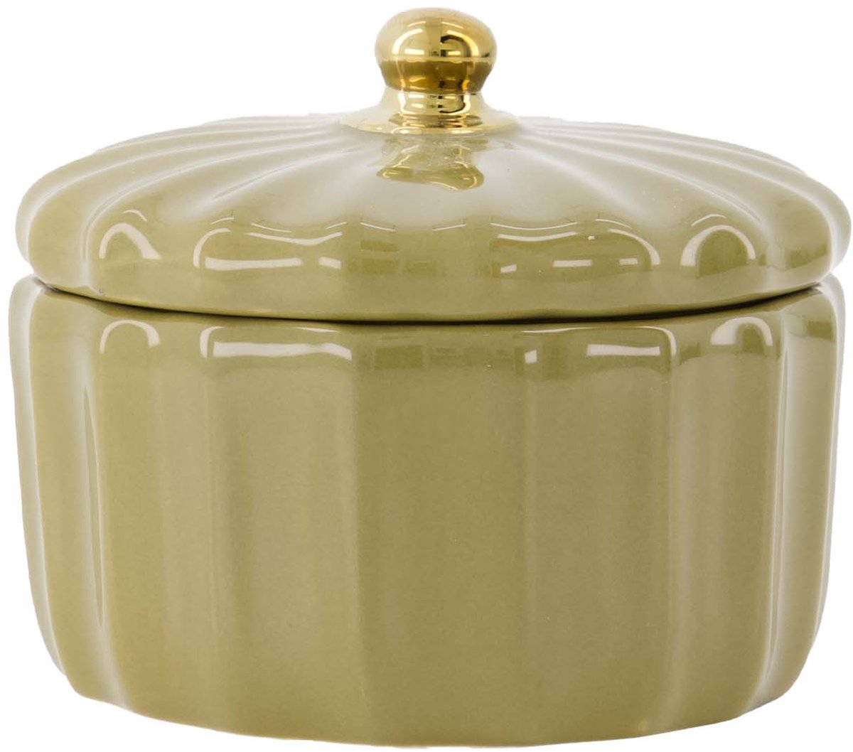 Zusss Storage Jar Ceramic Ribbed Keramiek Green / Gold