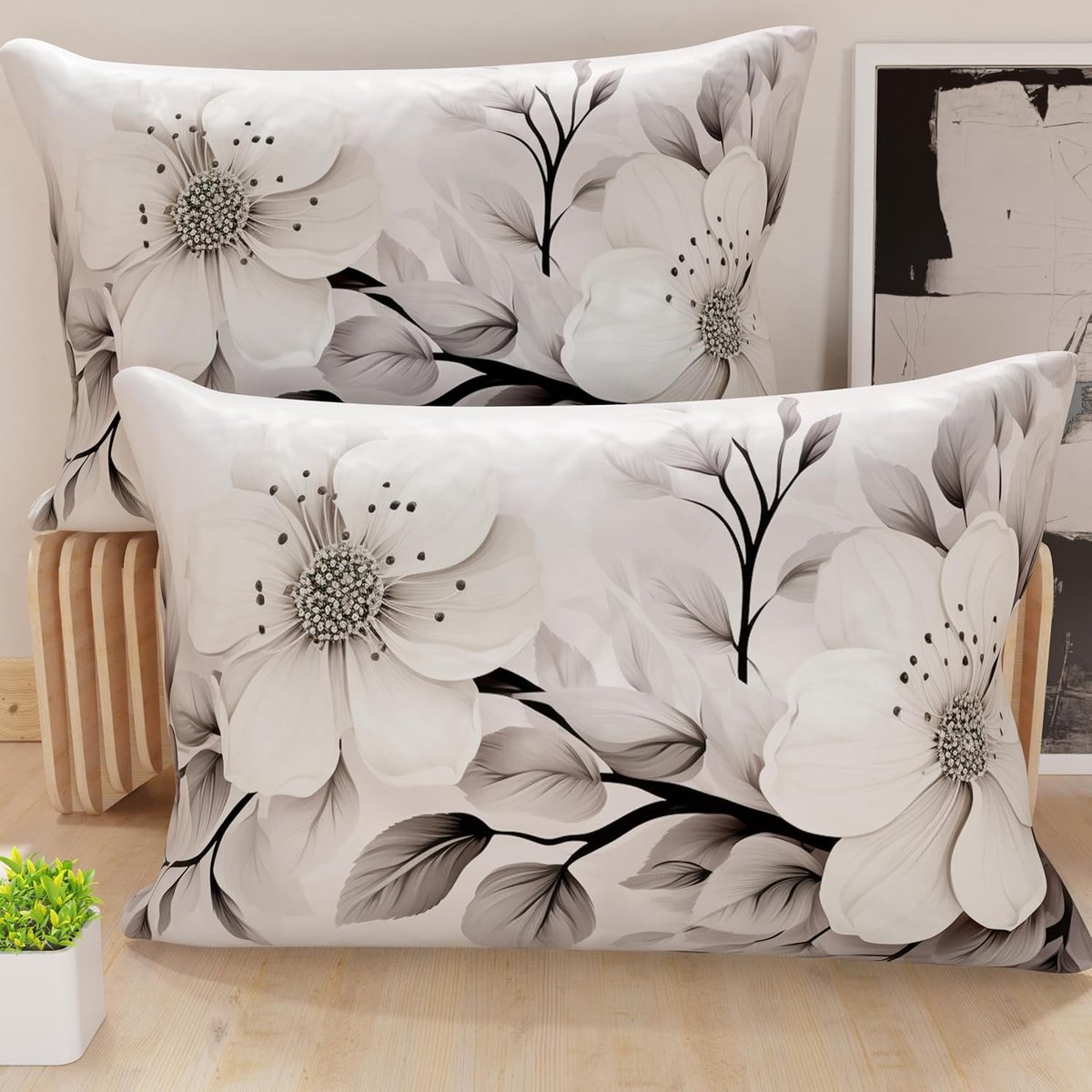 Famanu Kussensloop set voor twee personen, microvezel met bloemenpatroon, 50 x 80 cm, 2 stuks, perfect voor een stijlvolle slaapkamer en gemakkelijk te wassen voor dagelijks gebruik Transparant