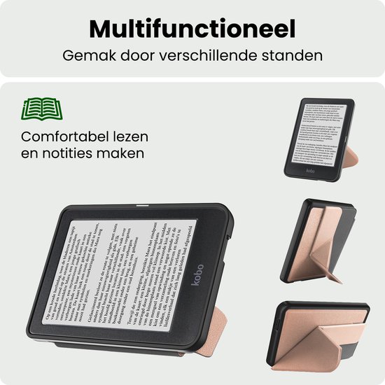 Hoes Geschikt voor Kobo Clara HD Hoesje Bookcase Cover Hoes Trifold - Hoesje Geschikt voor Kobo Clara HD Hoes Cover Case - Rosé Goud — afbeelding 3