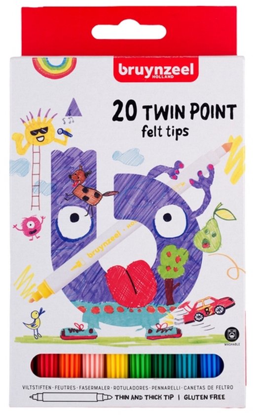 Boîte de 20 feutres Bruynzeel Twin Point, avec illustration du chiffre 5.