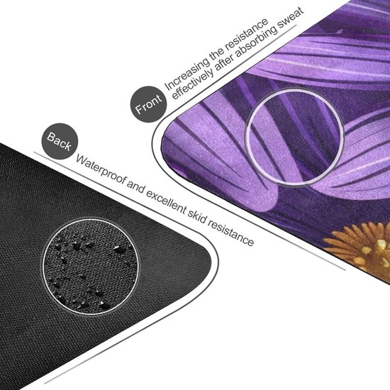 Yoga Mat - Oefenmat Fitness - Thuis Sporten - Antislip Natuurrubber - 71x26 Inch - Paarse Bloem — afbeelding 3