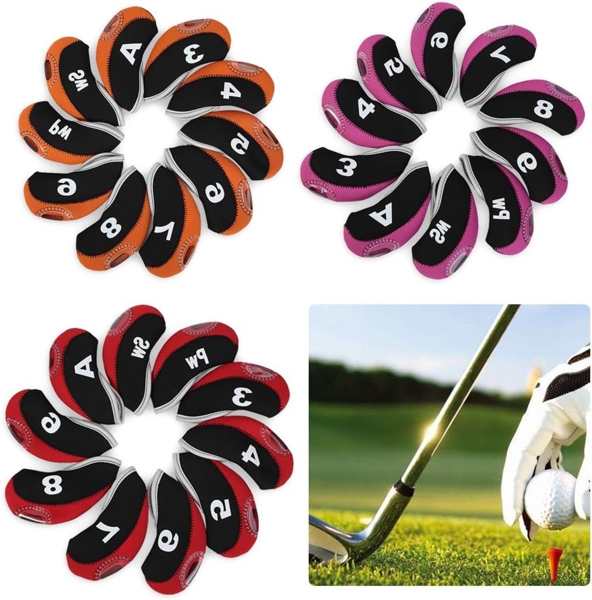 Golfclub Beschermhoezen Set van 10 - Waterdichte Bescherming voor IJzers en Putters - Zwart Rood met Nummering