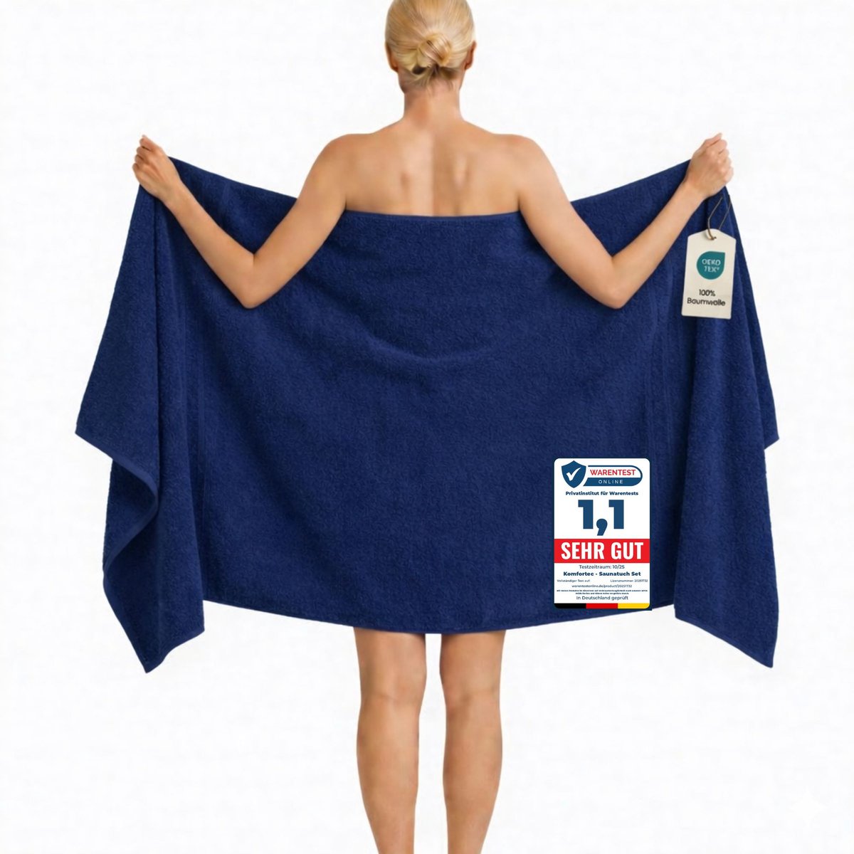 Komfortec Badhanddoek 100x200 cm van 100% Katoen, XXL Saunahanddoek, Grote Douchehanddoek, Zacht & Absorberend, Marineblauw