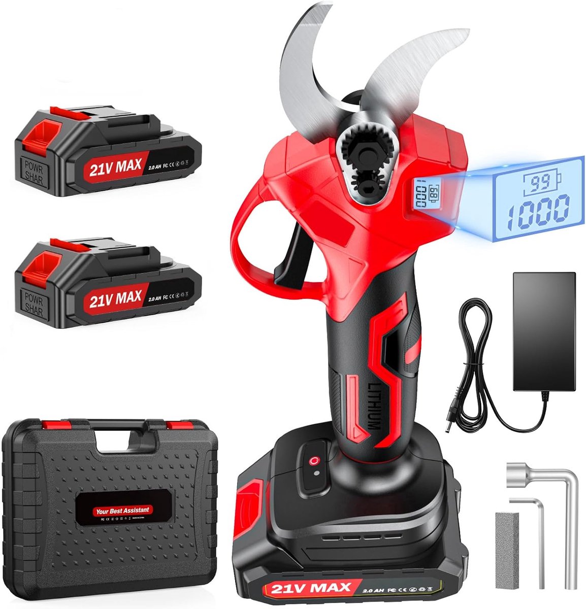 Snoeischaar - Accu - 35 mm – Borstelloze Motor, LCD-display, 2× 21V Accu & SK5-stalen Mes
