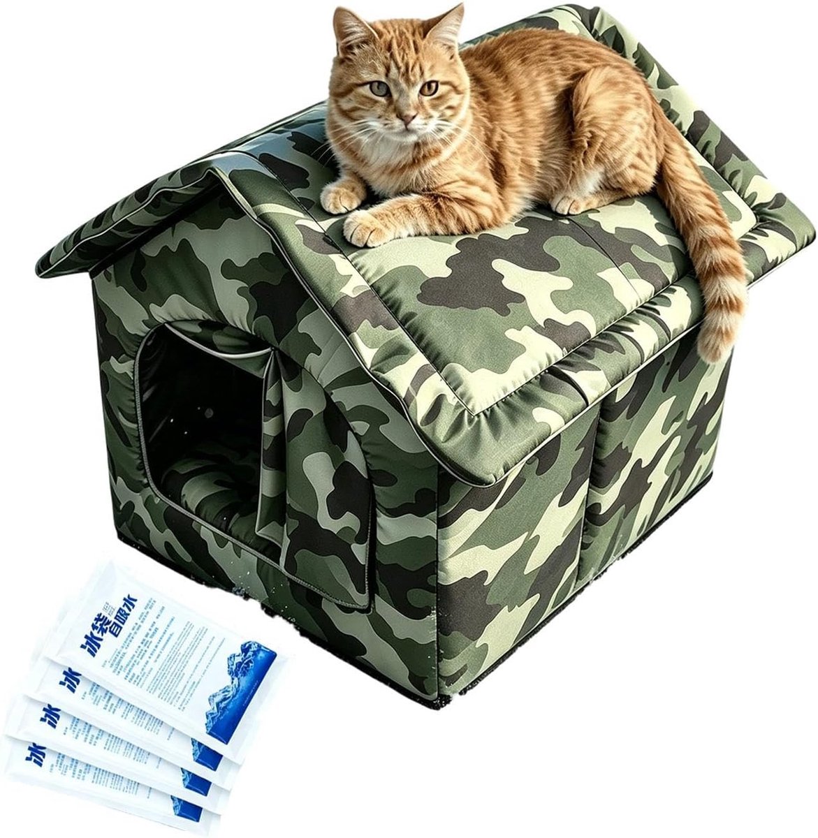 Buiten Kattenhuis - Kattenverblijf Koeling - Zomerse Koelte - Stroomvrij Ontwerp - 40x35x35 cm - Grijs