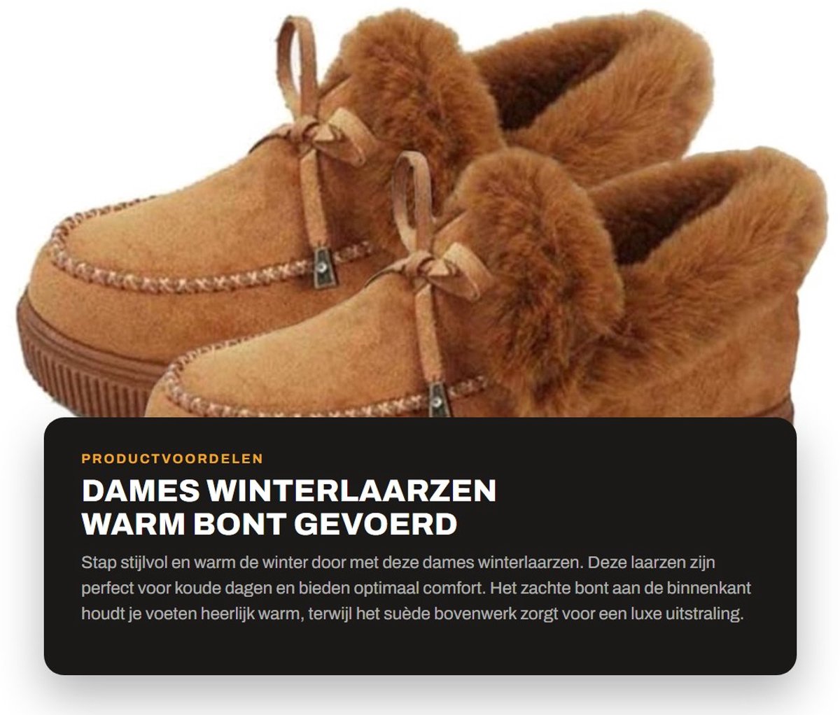 Dailygoods- Winterlaarzen Dames Warm Bont Gevoerd - Slip On Boots - Suède - Antislip Zolen - Schokabsorptie - Hoogte Verhoogd - Sneeuwschoenen