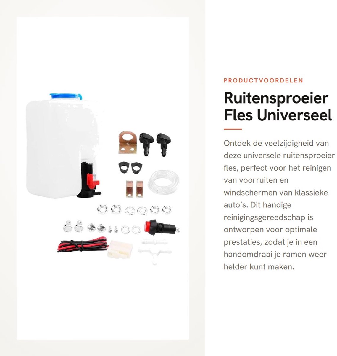 Dailygoods- Ruitensproeier Fles Universeel - Ruitensproeiervloeistof - Reinigingsgereedschap - Pomp - Tank - 12V voor klassieke auto