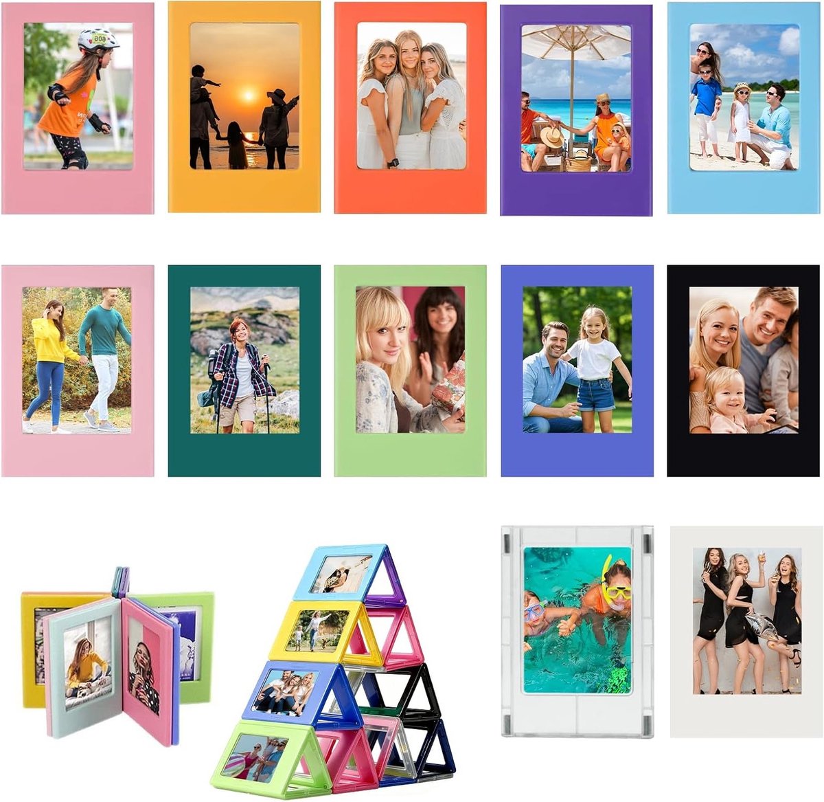 12 Stuks Magnetische Fotolijsten, 3 Inch Mini Fotolijsten voor Koelkast, Kleurrijke DIY Fotolijsten voor Meerdere Foto's en Creatieve Decoratie