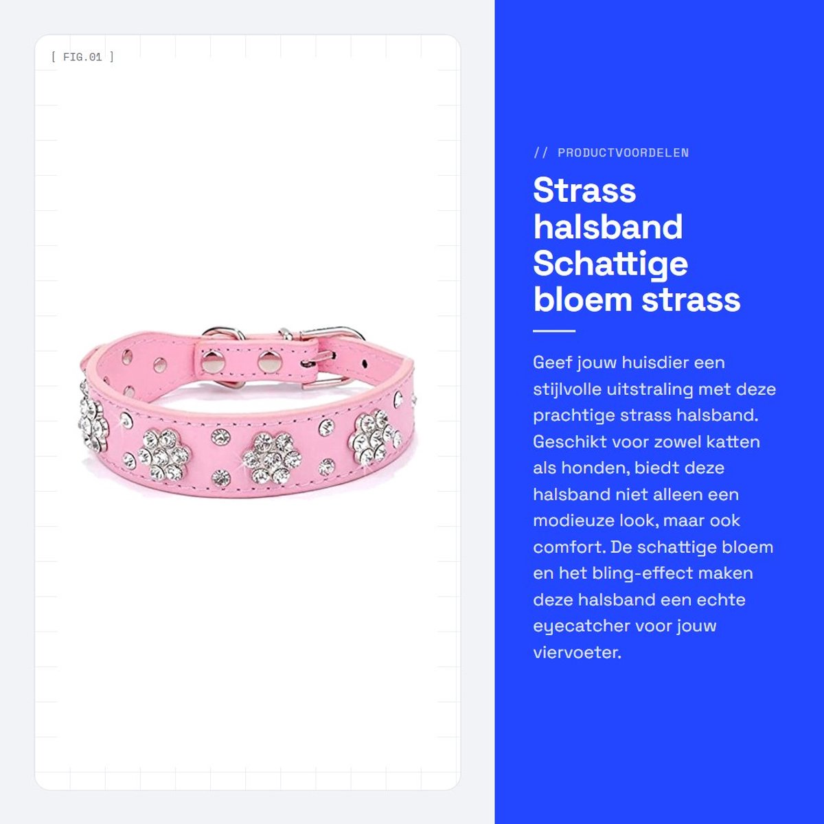 Dailygoods- Halsband Schattige Bloem - Verstelbare Maten - Kunstleer - Bling Diamanten - Hondenhalsband - 5 Oogjes Verstelbaar - Hondenkraag