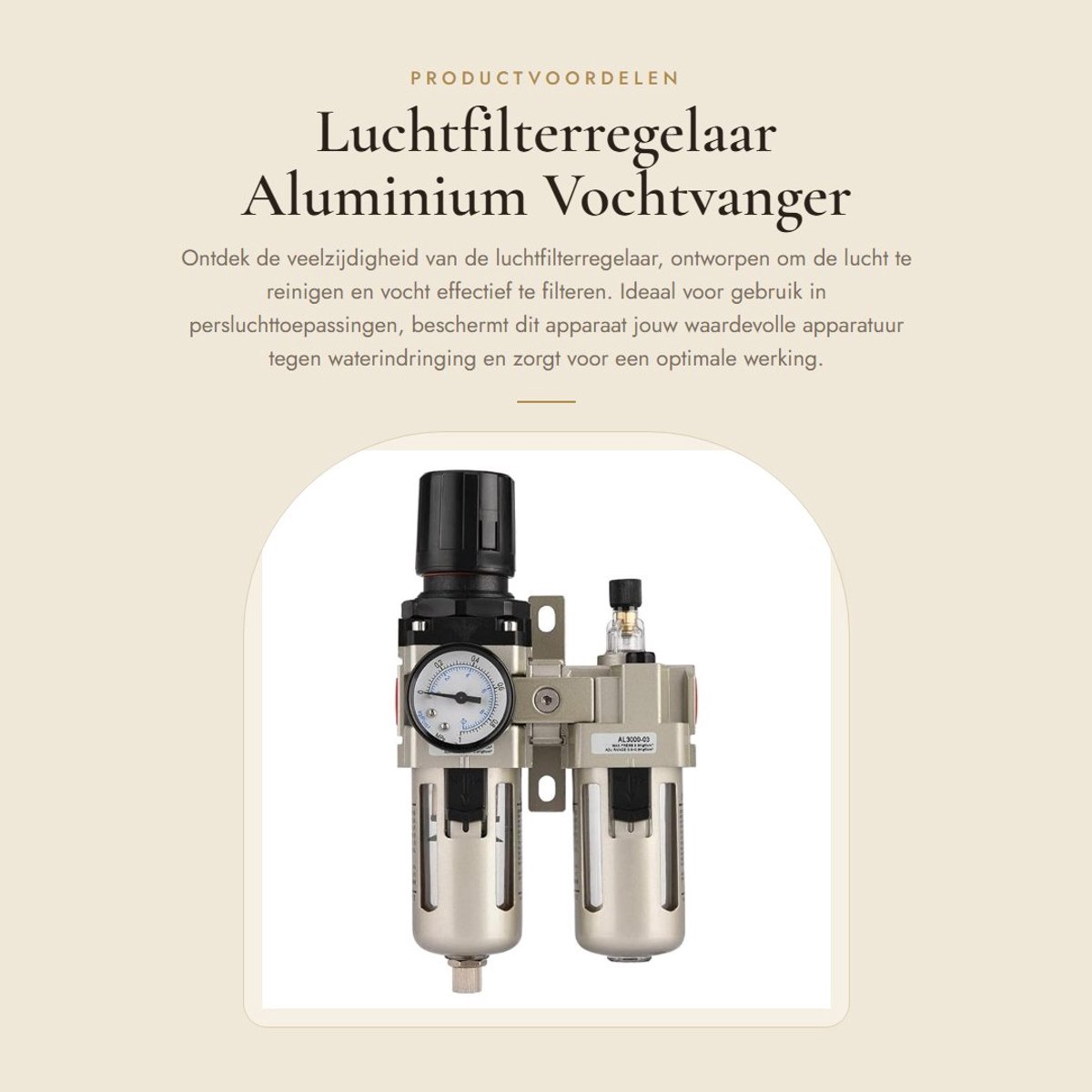Dailygoods- Luchtfilterregelaar 3/8" Aluminium - Vochtvanger - Waterfilter - Lichtgewicht - Eenvoudig te installeren - Effectieve filtering - Luchtfilter