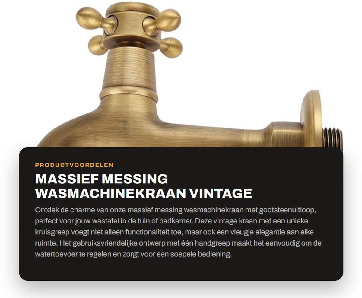 Dailygoods- Wasmachinekraan Massief Messing - Gootsteenuitloop G1/2 - Vintage Stijl - Eenvoudig te Bedienen - Multifunctioneel Ontwerp - Eén Handgreep - Wastafelkraan