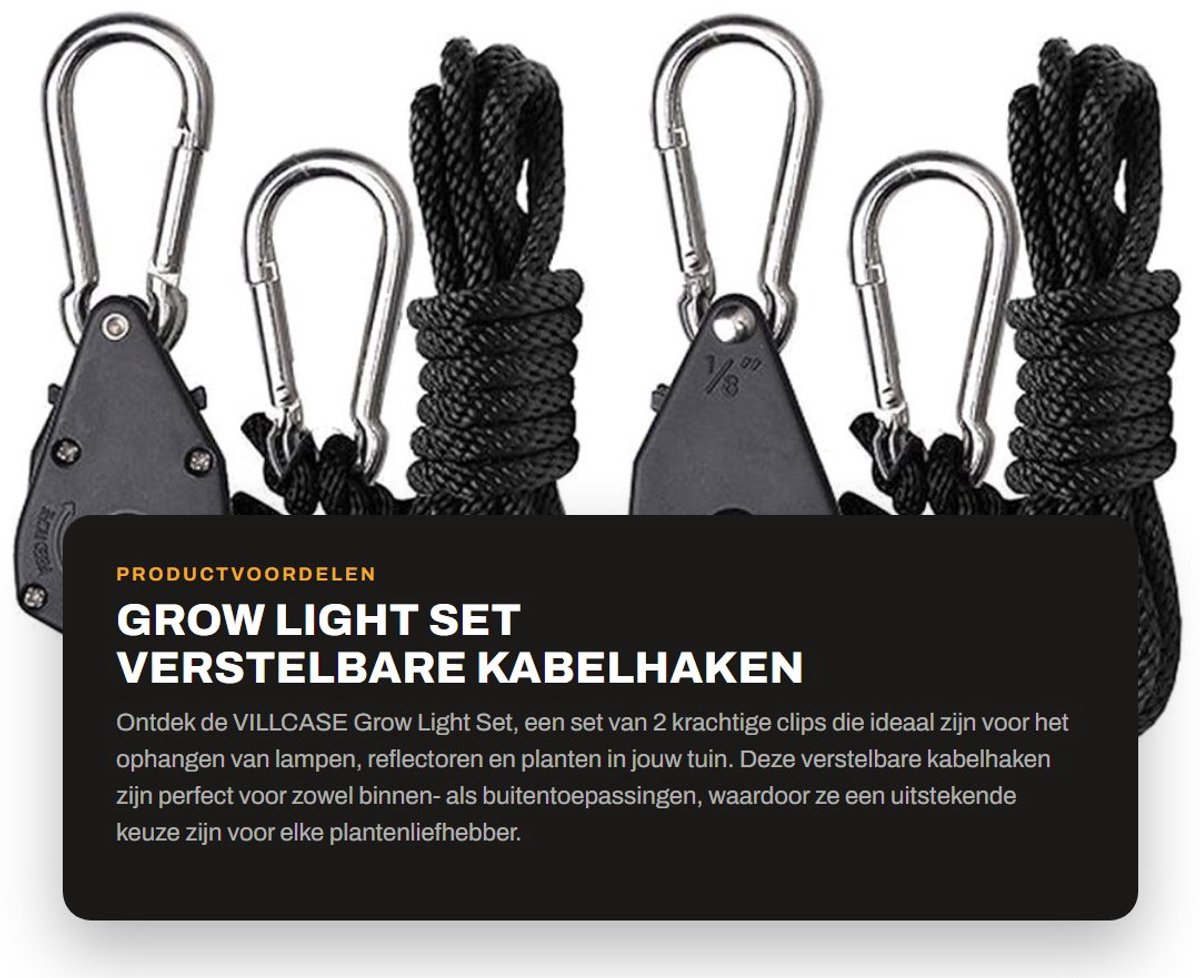Dailygoods - Grow Light Set - Verstelbare Kabelhaken - Zwart - Voor Planten - Sterke Ophangsysteem - Ideaal voor Tuinieren