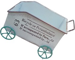 Kleine Plantenbak Kar - Decoratieve Kruiwagen - Tuin Decoratie - Vintage Stijl - 15.5 x 10 cm - Wit/Blauw