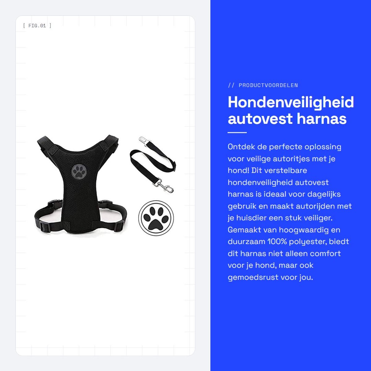 Dailygoods- Hondenharnas Verstelbaar - Hondenveiligheid Auto Harnas - Mesh Materiaal - Duurzaam Lichtgewicht - Ademend en Comfortabel - D-ring Sluiting - Hondengordel