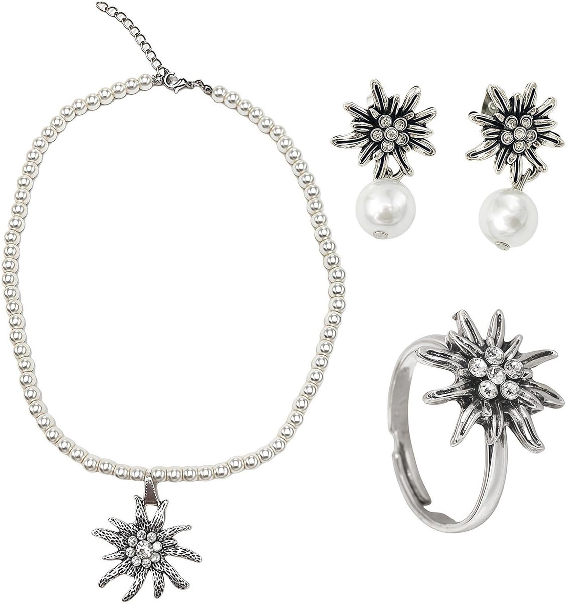 Traditionele Beierse Sieraden Set met Strass Steentjes voor Vrouwen - Ketting, Kostuumaccessoires en Dirndl voor Oktoberfest en Feestelijke Gelegenheden