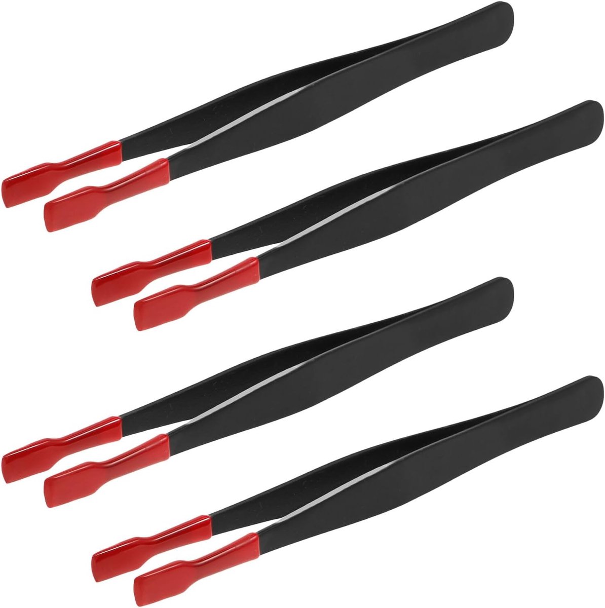 Hobby Pincetten - Verzamel Pincetten - Nauwkeurig Sorteren - Rubberen Platte Punt - 4 Stuks - Zwart