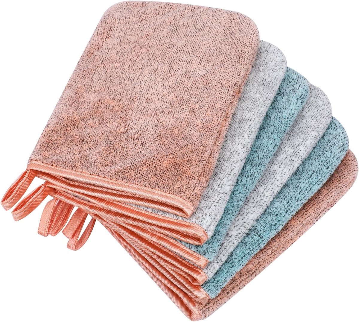 6 Pack Microfiber Body Wash Mitts - Super Absorbente en Zachte Fleece Badhandschoenen voor Makeup Verwijdering, Herbruikbare en Ideaal voor Spa en Douche, Verkrijgbaar in 3 Kleuren