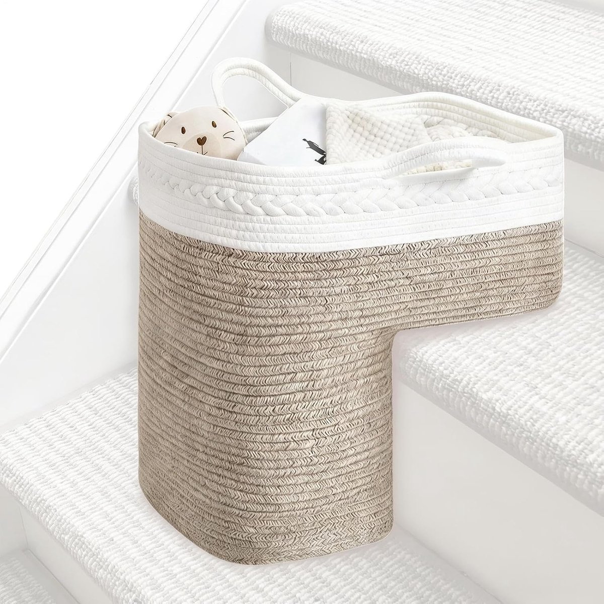 Trap Opbergmand - Katoenen mand - Ruimte organiseren - Groot draagvermogen - 38x25x38 cm - Natuurlijk