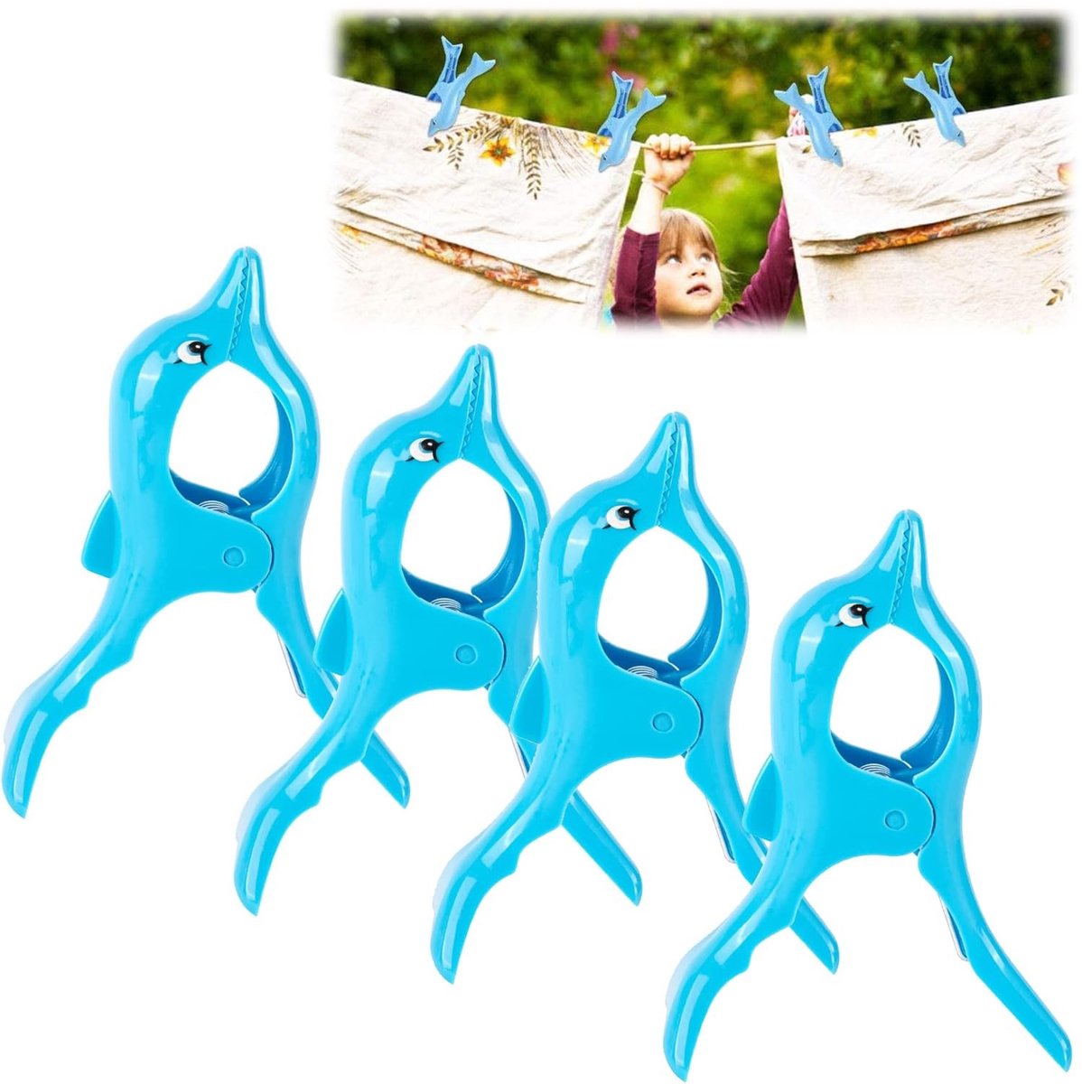 Dailygoods- Strandhanddoekklem - 4 Stuks - Antislip - Winddicht - Lichtgewicht - Robuust Kunststof - Dolfijn Vormgeving - Handdoekclip