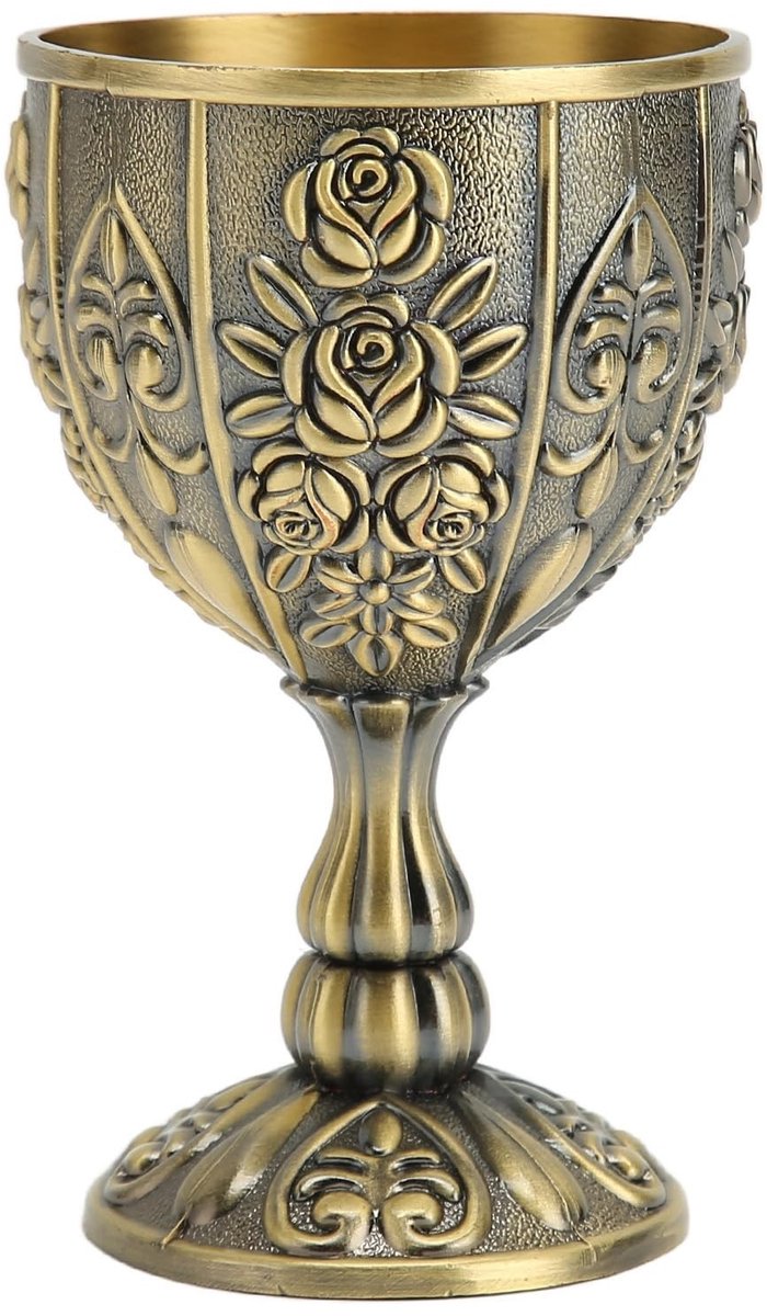 Dailygoods- Wijnbeker Vintage - Retro Stijl - Gegraveerd Bloemenpatroon - Slijtvast - Zinklegering - Prachtig Cadeau - Wijnglas