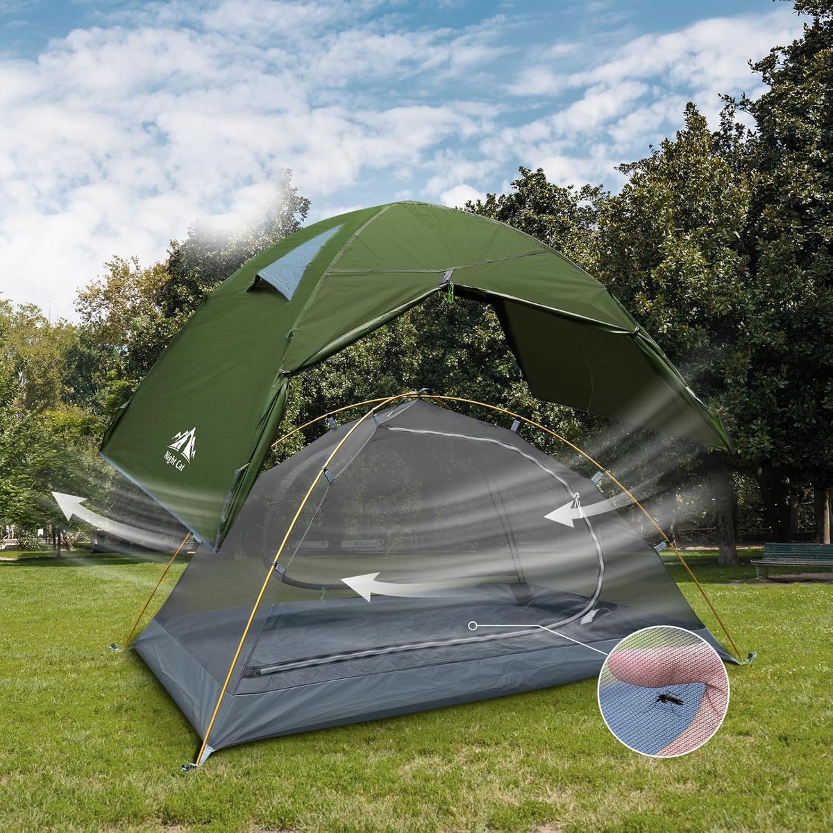 Night Cat 2-persoons kampeertent: waterdichte, lichtgewicht 3-seizoenentent die eenvoudig op te zetten is, inclusief voortent en compact pakformaat – geschikt voor trektochten en festivals. – foto 4