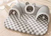 Sir.Pawsalot Luxe 2-in-1 Kattentunnel met Ligmat - Speeltunnel & Kattenmand in één - Interactief Kattenspeelgoed - Schaakbord Patroon - 75x55 cm - Grijs/Wit
